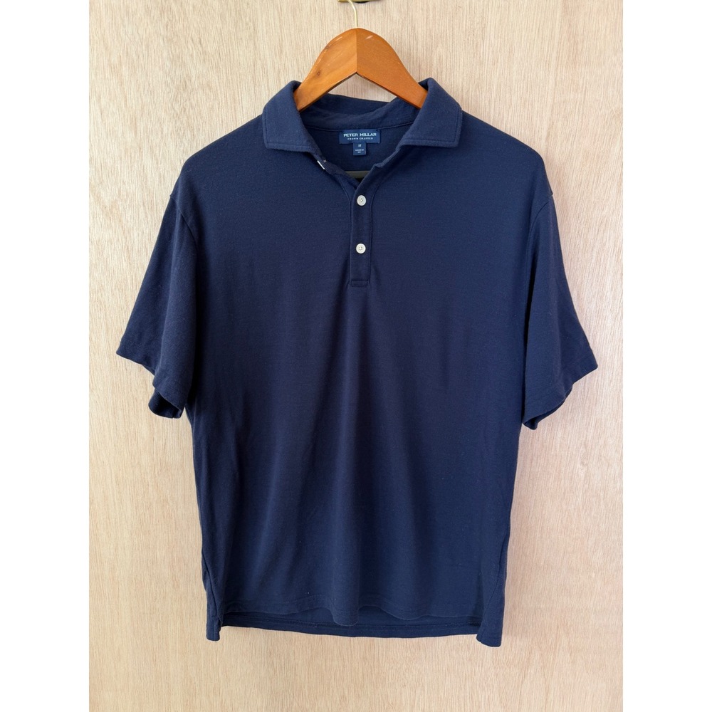 Peter Millar Crown Crafted Navy Blue Polo Shirt Mens Medium Short Sleeve Golf
